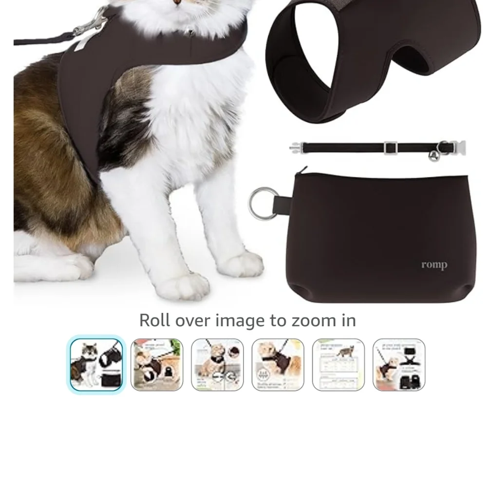 Large brown cat harness,collar and leash (7)